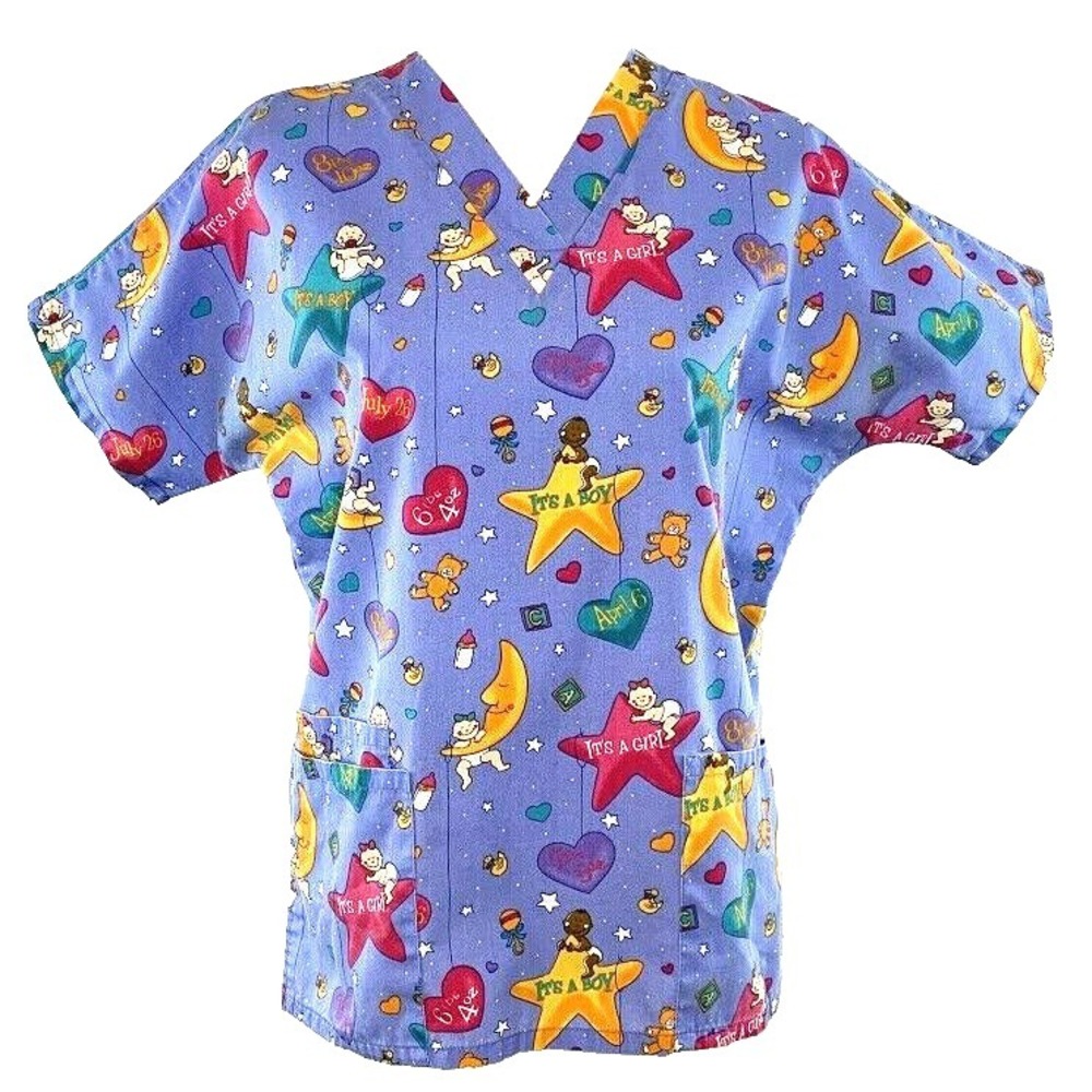 Scrub Wear Womens Pullover Scrub Size XS Top Printed Medical "Its a Boy Girl"